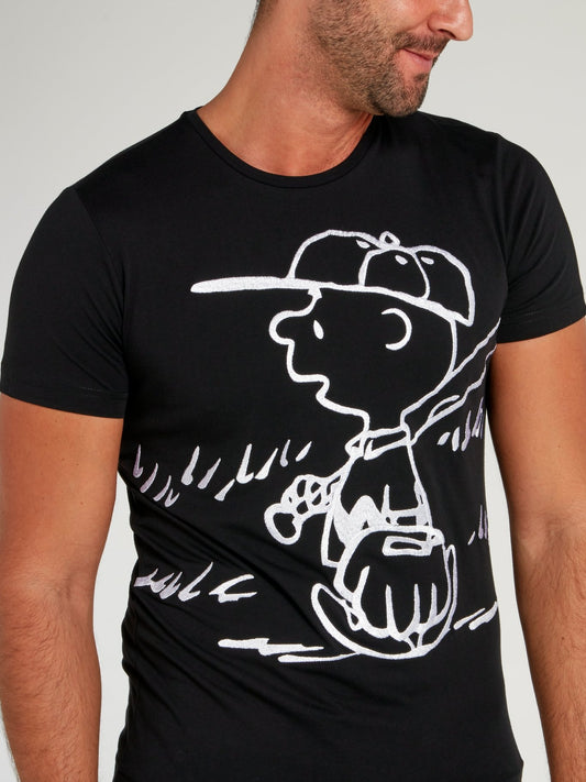 Charlie Brown Black Cotton T-Shirt