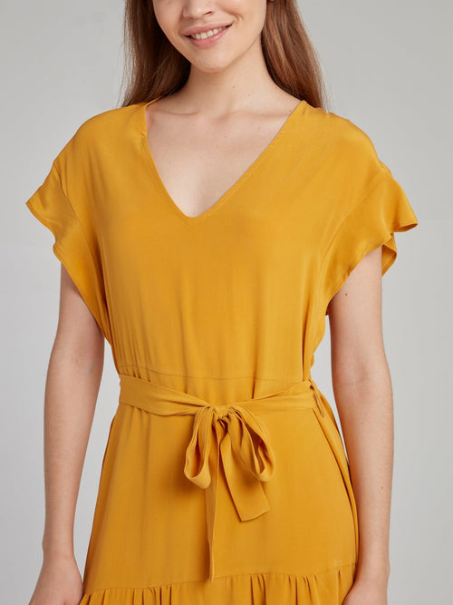Янтарно-желтое шелковое платье
