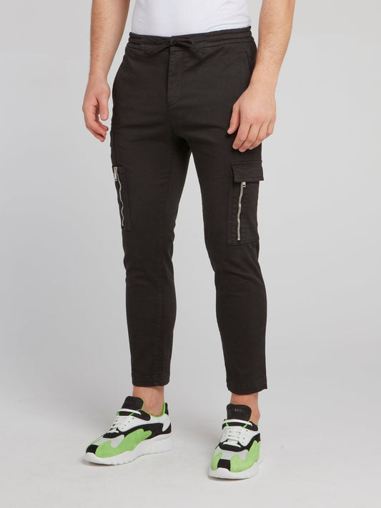 Black Slim Fit Cropped Cargo Pants