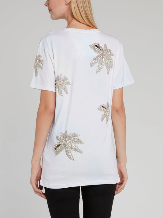 Aloha Plein White Palm Embellished T-Shirt