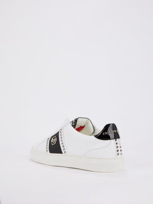 White Contrast Studded Sneakers