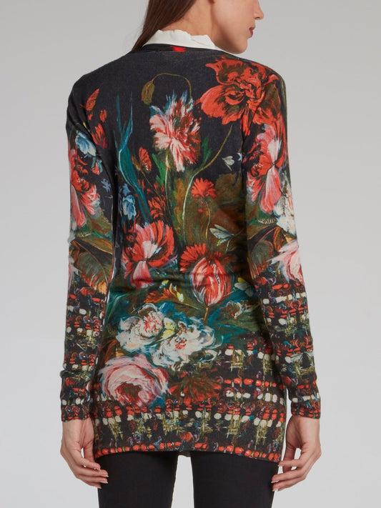 Painted Floral Print Cardigan