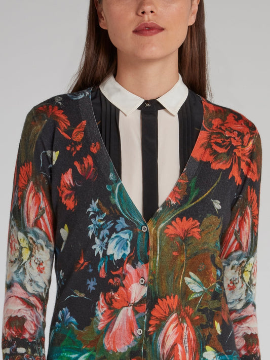 Painted Floral Print Cardigan