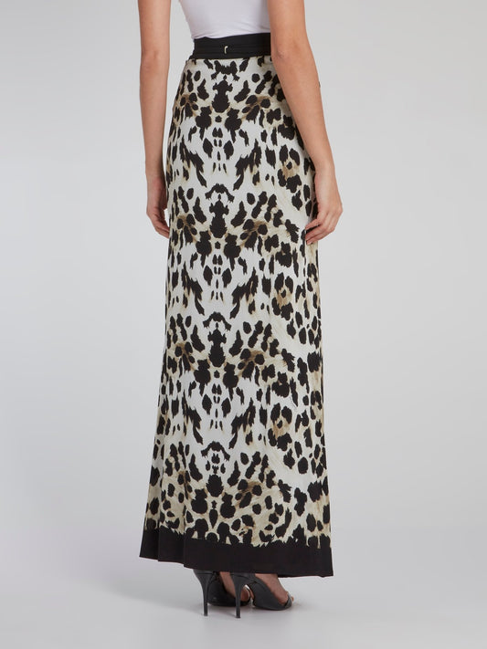 Leopard Print Gathered Maxi Skirt