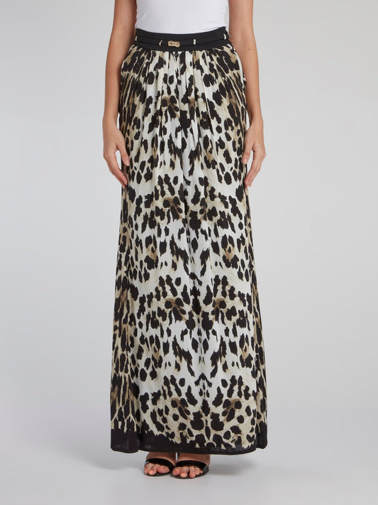 Leopard Print Gathered Maxi Skirt