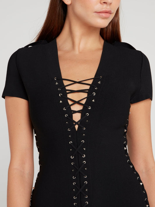 Black Lace Up Dress