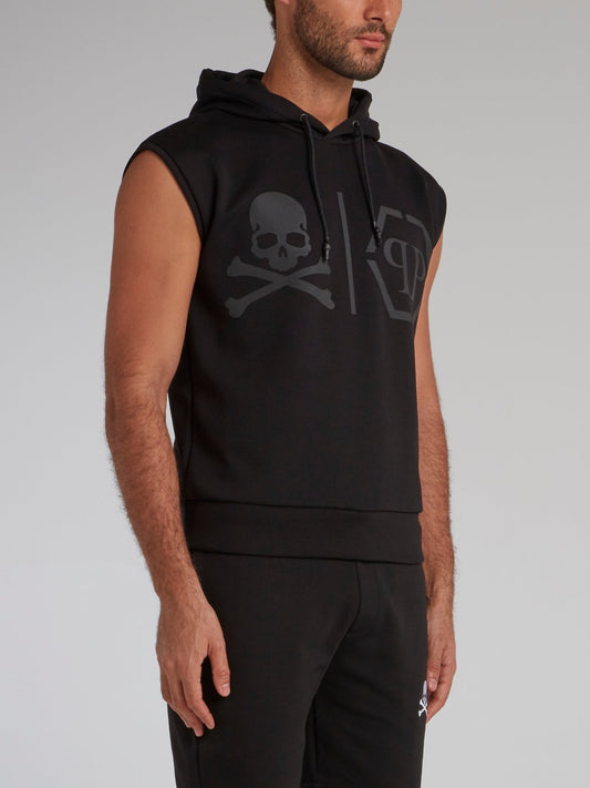 Black Cut Off Skull Hoodie