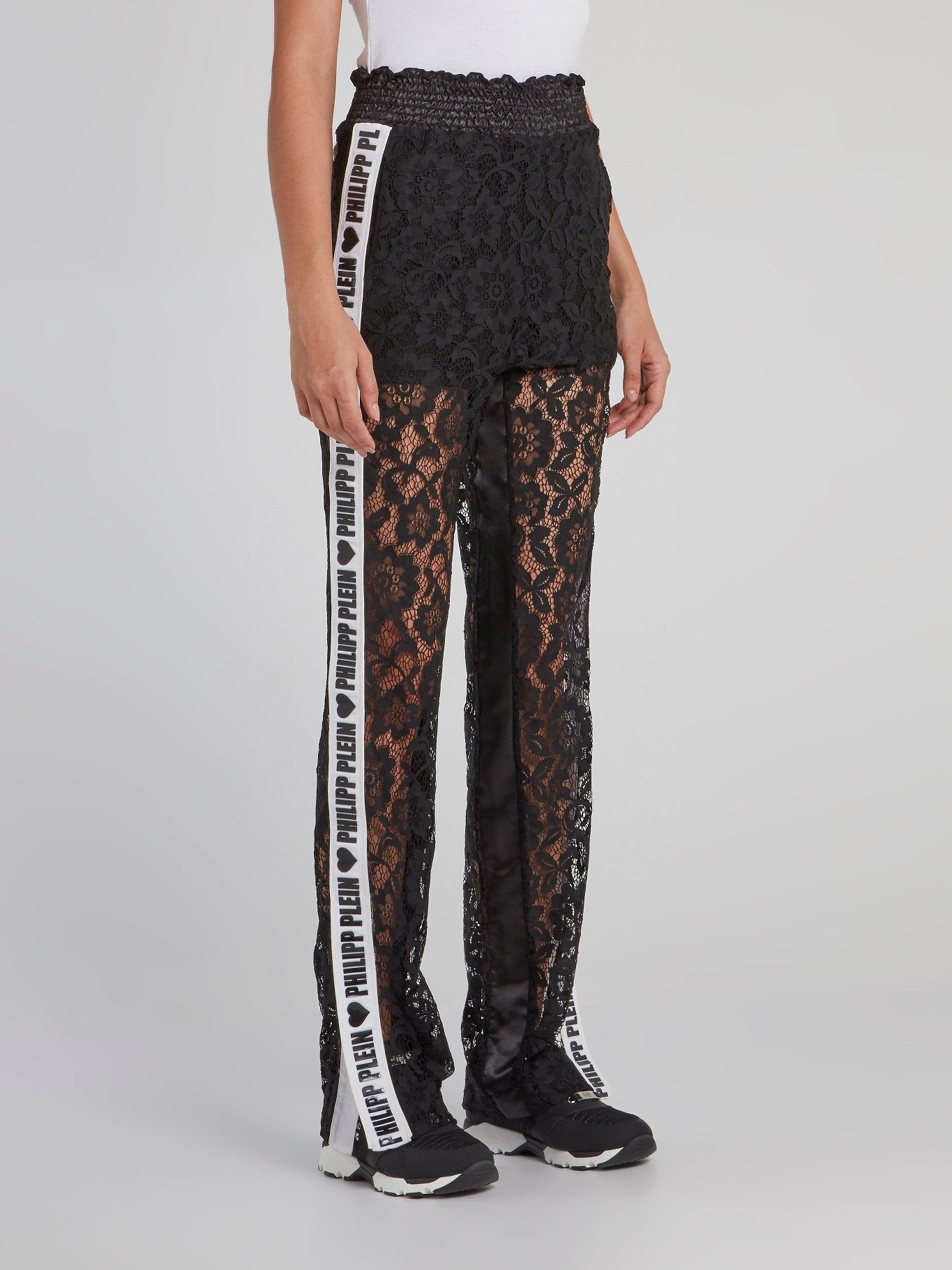 Black Smocked Waist Lace Pants