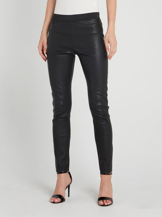 Черные кожаные брюки с эластичным поясом