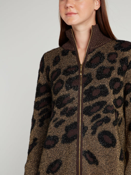 Блестящая куртка с леопардовым принтом