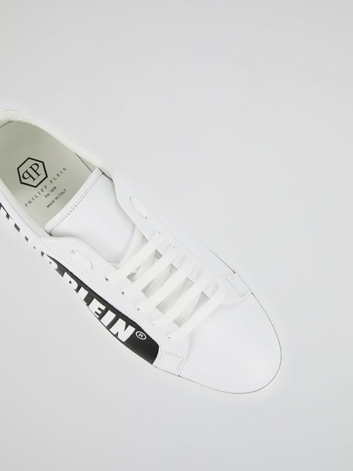 White Logo Stripe Low Top Sneakers