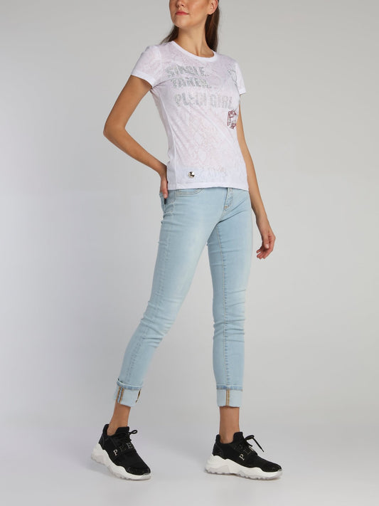 White Snake Effect Studded T-Shirt