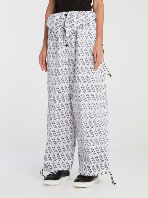 Monogram Print Drawstring Oversized Pants