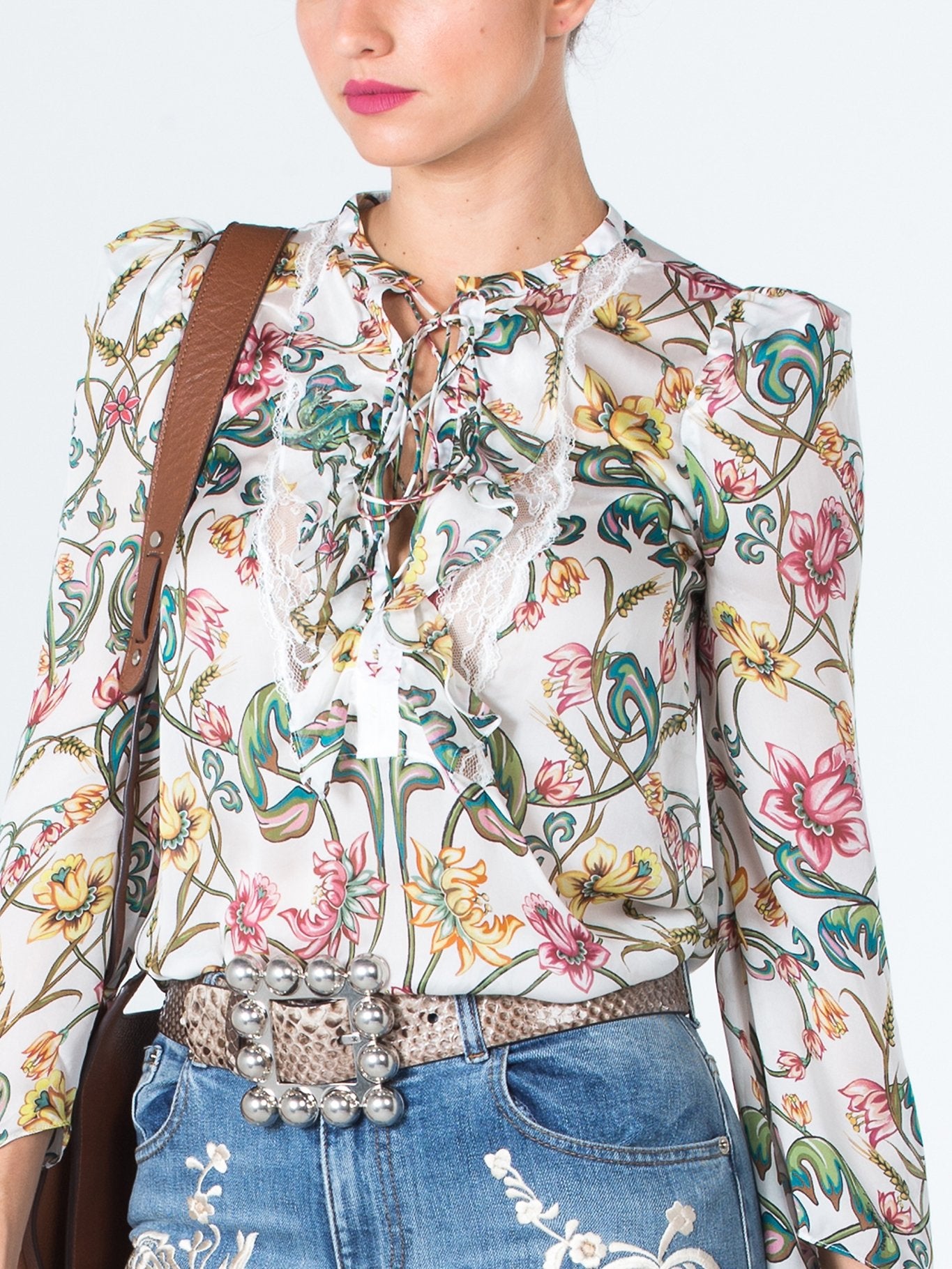 Блузка с цветочным принтом и рукавами "колокол"