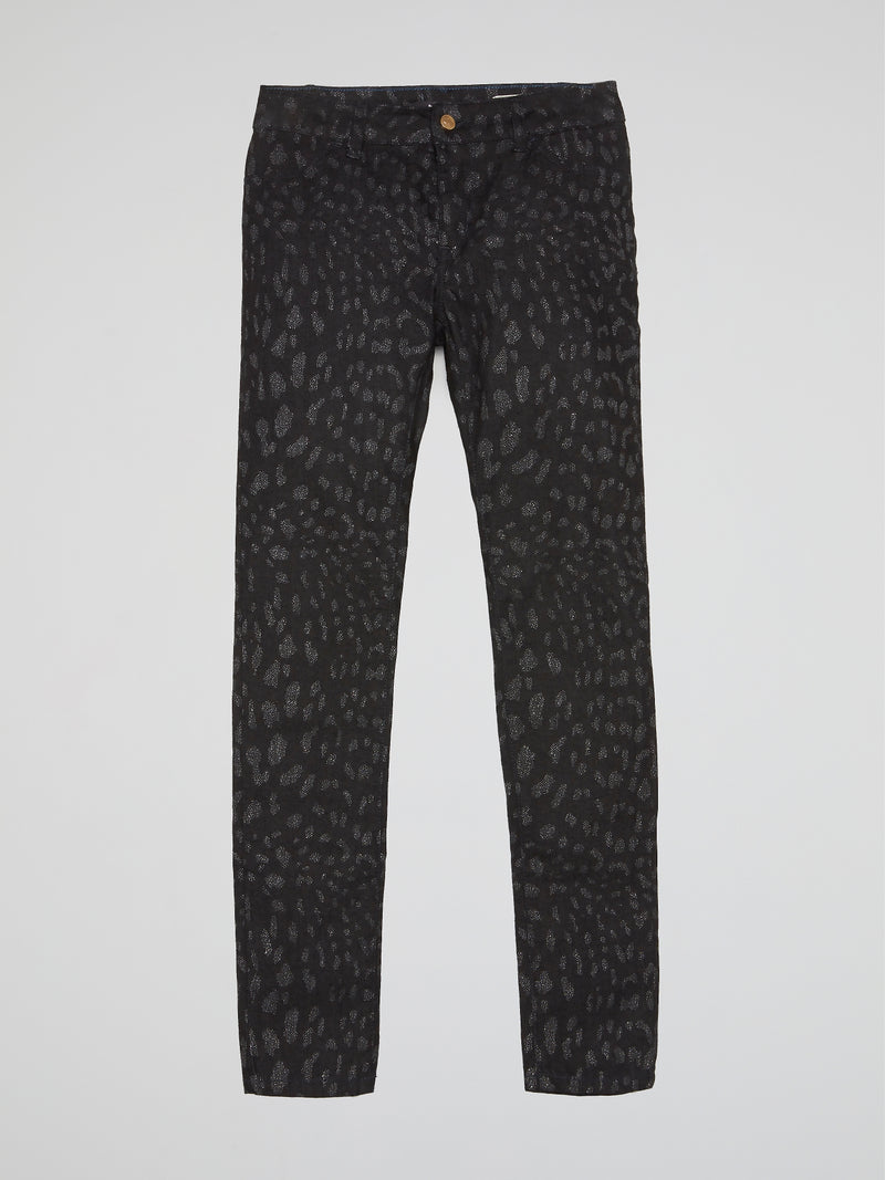 Black Glittered Leopard Print Trousers