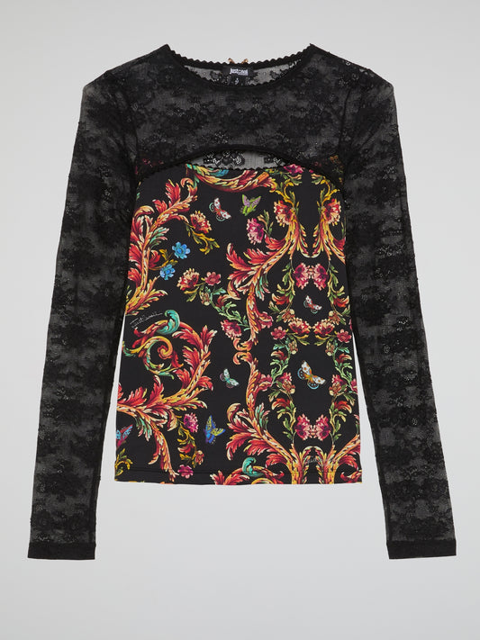 Paisley Print Lace Panel Top