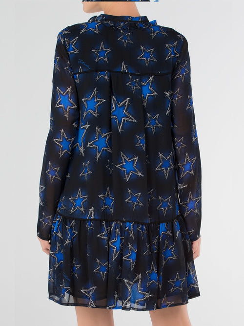 Темно-синее платье-мини со шнурком и принтом 