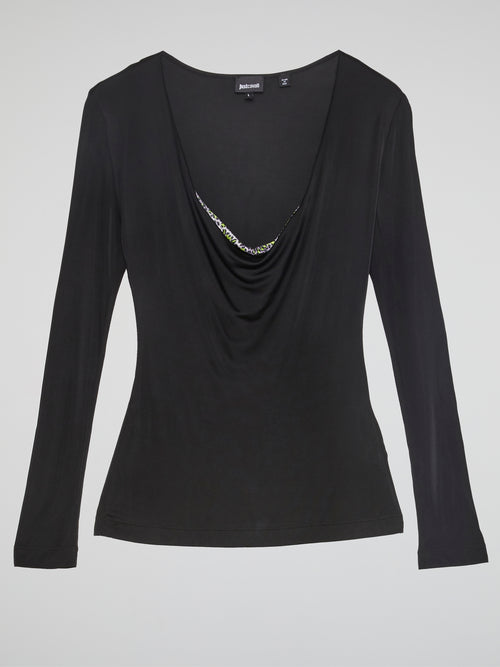 Black Cowl Neck Top