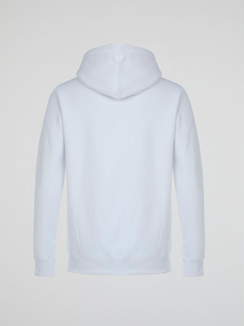 White Front Pocket Printed Hoodie