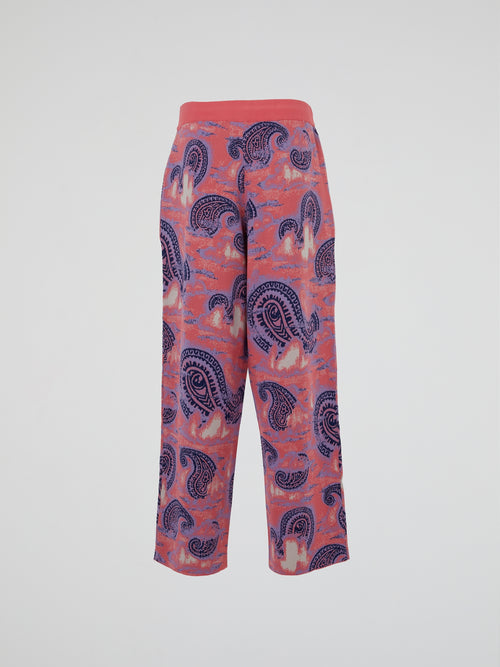 Paisley Print Ribbed Waist Pants