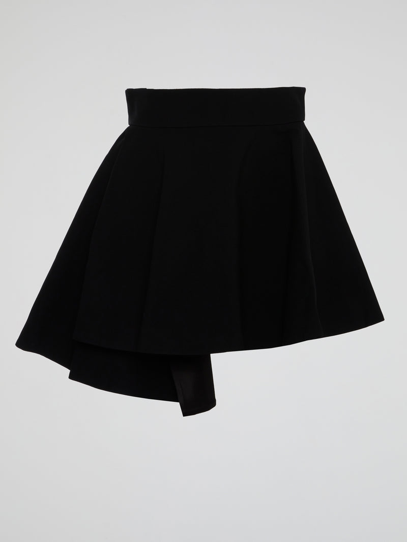 Black Pleated Asymmetric Mini Skirt