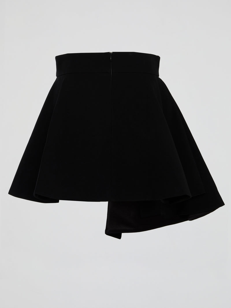 Black Pleated Asymmetric Mini Skirt