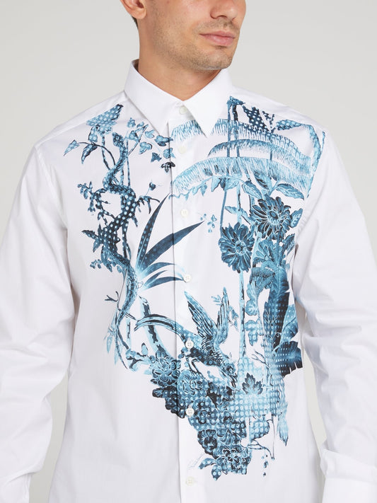 Рубашка с длинными рукавами и принтом "флора и фауна"